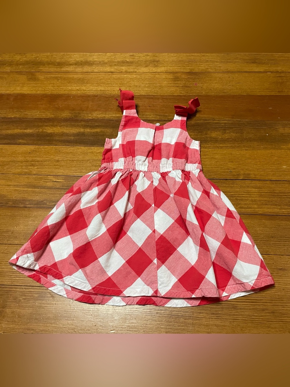 Lucky Penny Red and White Gingham Cotton Sundress with Bows at Shoulder 2T - Picture 5 of 9